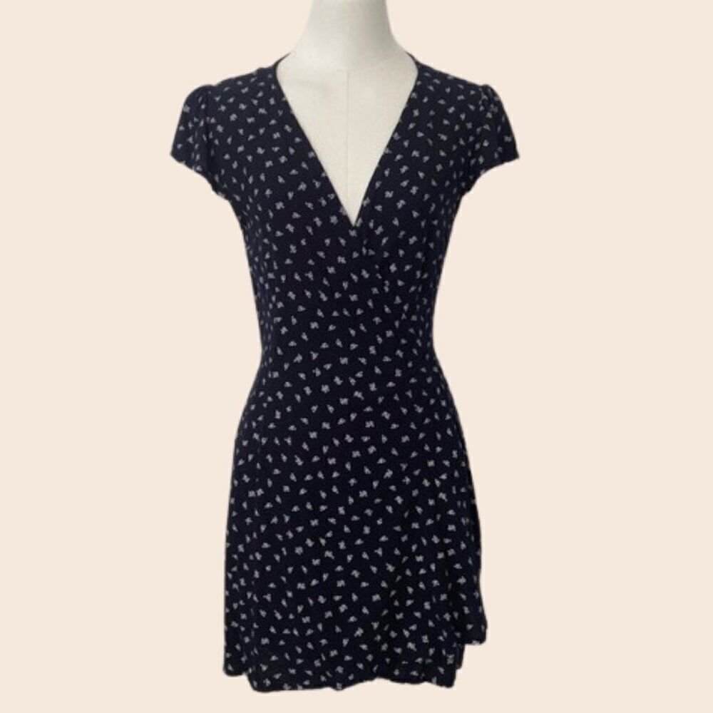 Brandy Melville Navy Blue Floral Robbie Tie Wrap Dress #5